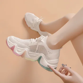

Summer Colorful Women Chunky Sneaker Mesh Soft Vulcanized Shoes Casual Ladies Flat Shoes Walking Footwear Zapatillas Mujer