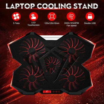 

S SKYEE 2 Levels Adjustable 5 Fans Laptop Cooler Cooling Pad with Low Voice Laptop Radiator High Speed Radiator Touch Screen