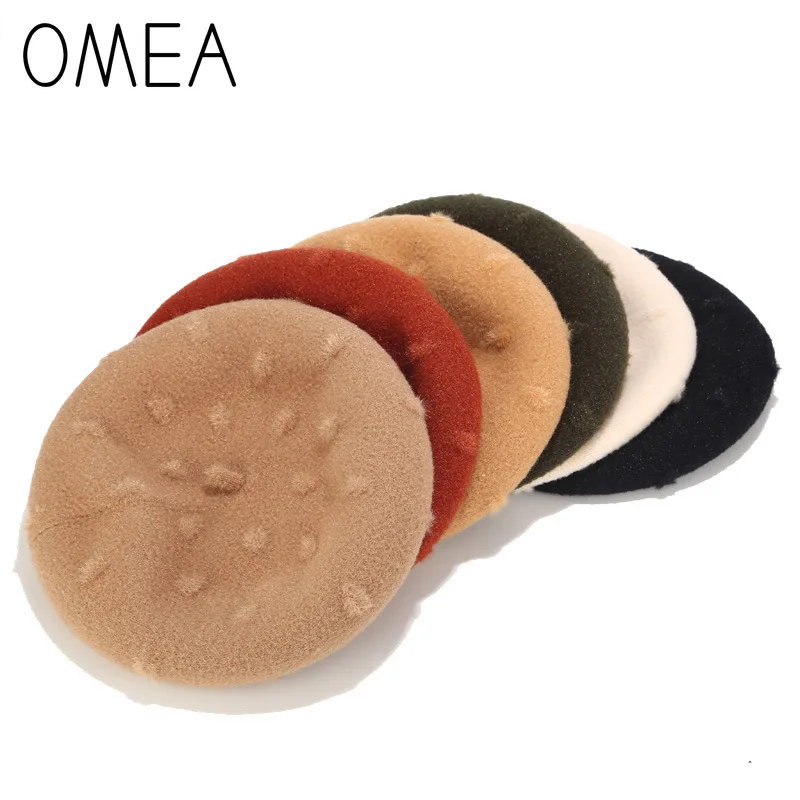 OMEA, крошечный, в горошек, из искусственного бархата, берет, шапка для женщин, зимний, утолщенный, милый, берет, шапка, шапочка, шапка для женщин, однотонный, французский берет для женщин, шапка с ворсом