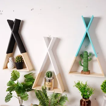

Nordic Style Wooden Triangle Shelf Lovely Colors Shelf Wall Hanging Trigon Storage Book Shelf Home Kids Baby Room DIY Decor