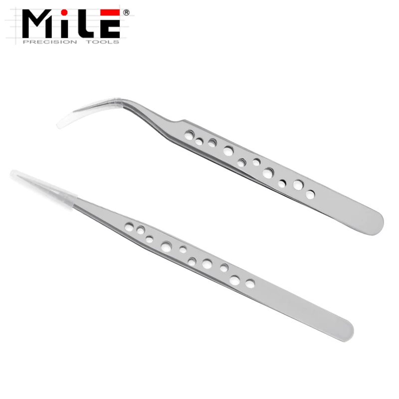 MILE Electronics Industrial Tweezers Anti-static Curved Straight Tip Precision Stainless Forceps Phone Repair Hand Tools Sets