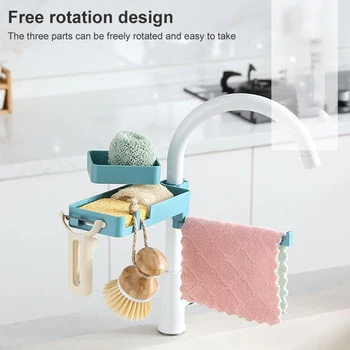 

Adjustable Faucet Drainage Shelf Kitchen Sundries Three-in-One Storage Rack for Bathroom Soap Rag and Sponge Organize Holder