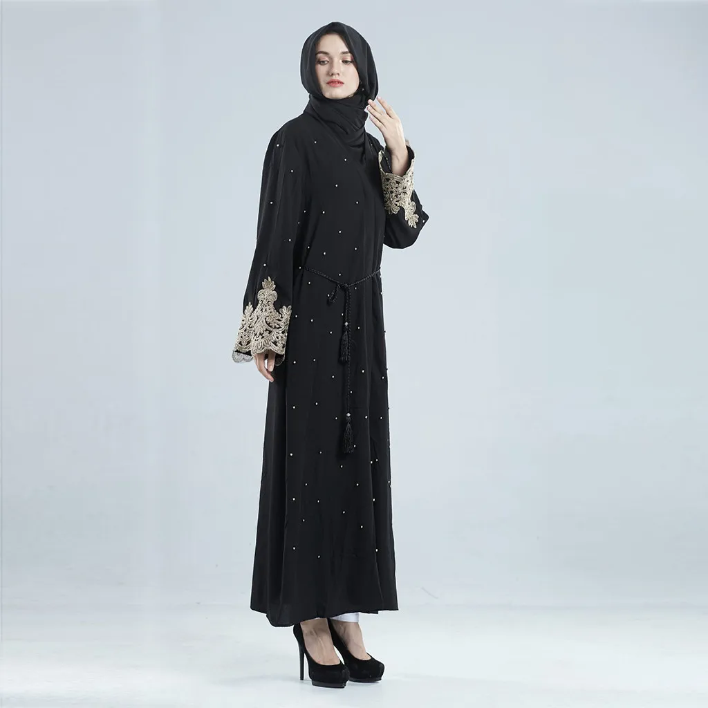 KANCOOLD Ramadan Muslim Women's Cardigan Robe Embroidered Handmade Beaded Dresses Beaded Women's Dress Abaya
