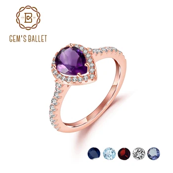 

GEM'S BALLET 925 Sterling Silver Rose Gold Pear Engagement Ring Natural Garnet/Topaz/Sapphire Gemstone Rings For Women Jewelry