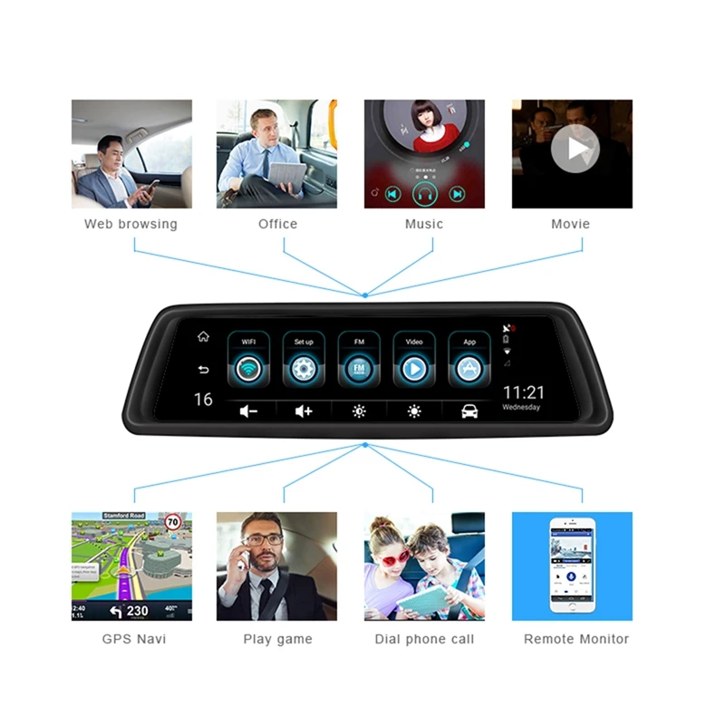 Автомобиль 10 дюймов 4G Android Многофункциональный потоковый полный пресс Ips Fhd 1080P двойной объектив Dvr камера заднего вида Adas Wifi Запись вождения
