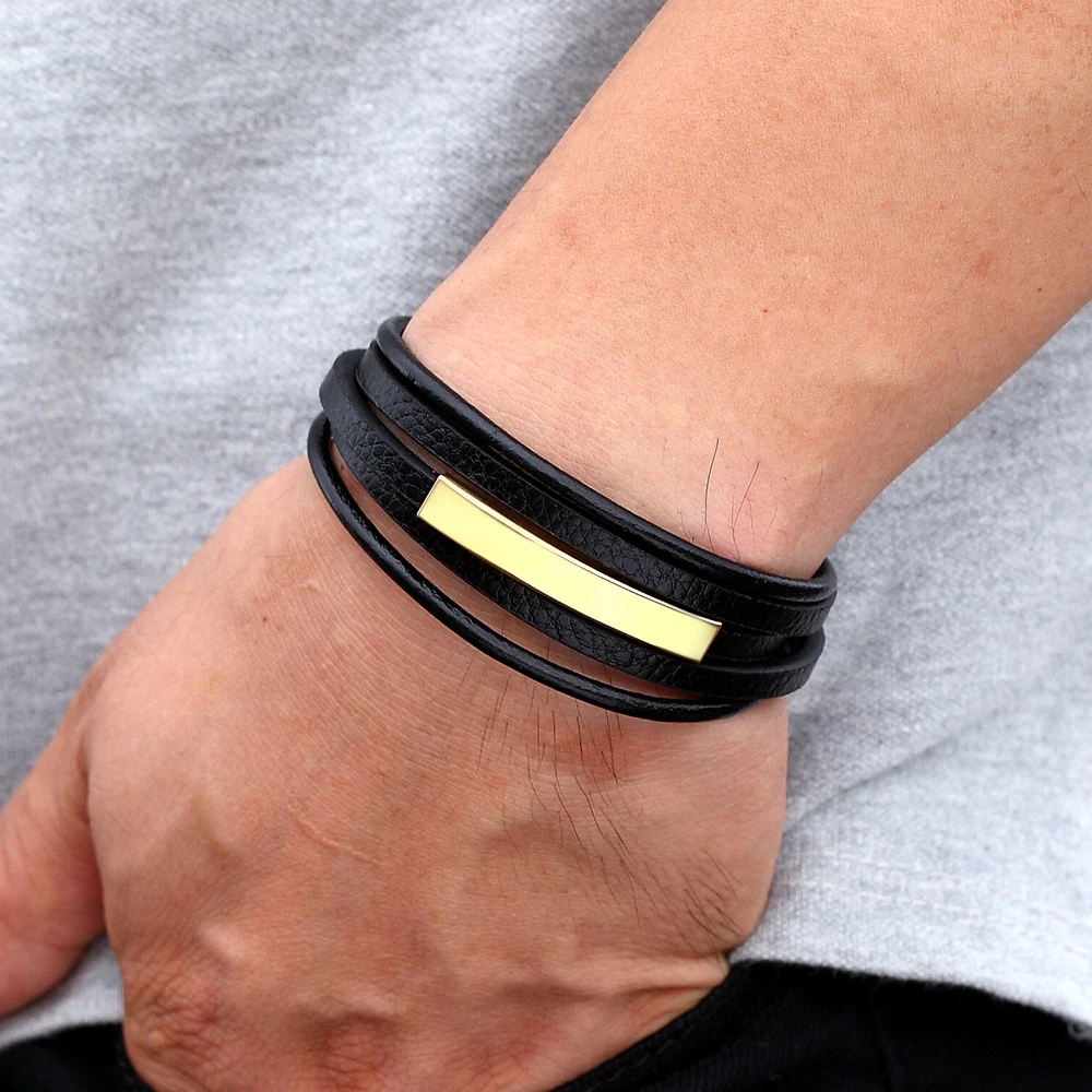 Bracelet Jewelry XQNI Geometric Stainless Steel Accessories Combination Leather Men's Bracelet Classic Multi-layer Luxury Style For Handsome Gift