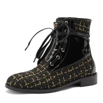 

Autumn Winter New Fashion All-match Flat Women's Shoes Handmade with Zipper Women's Boots Plush Round Toe knitting Ankle Boots