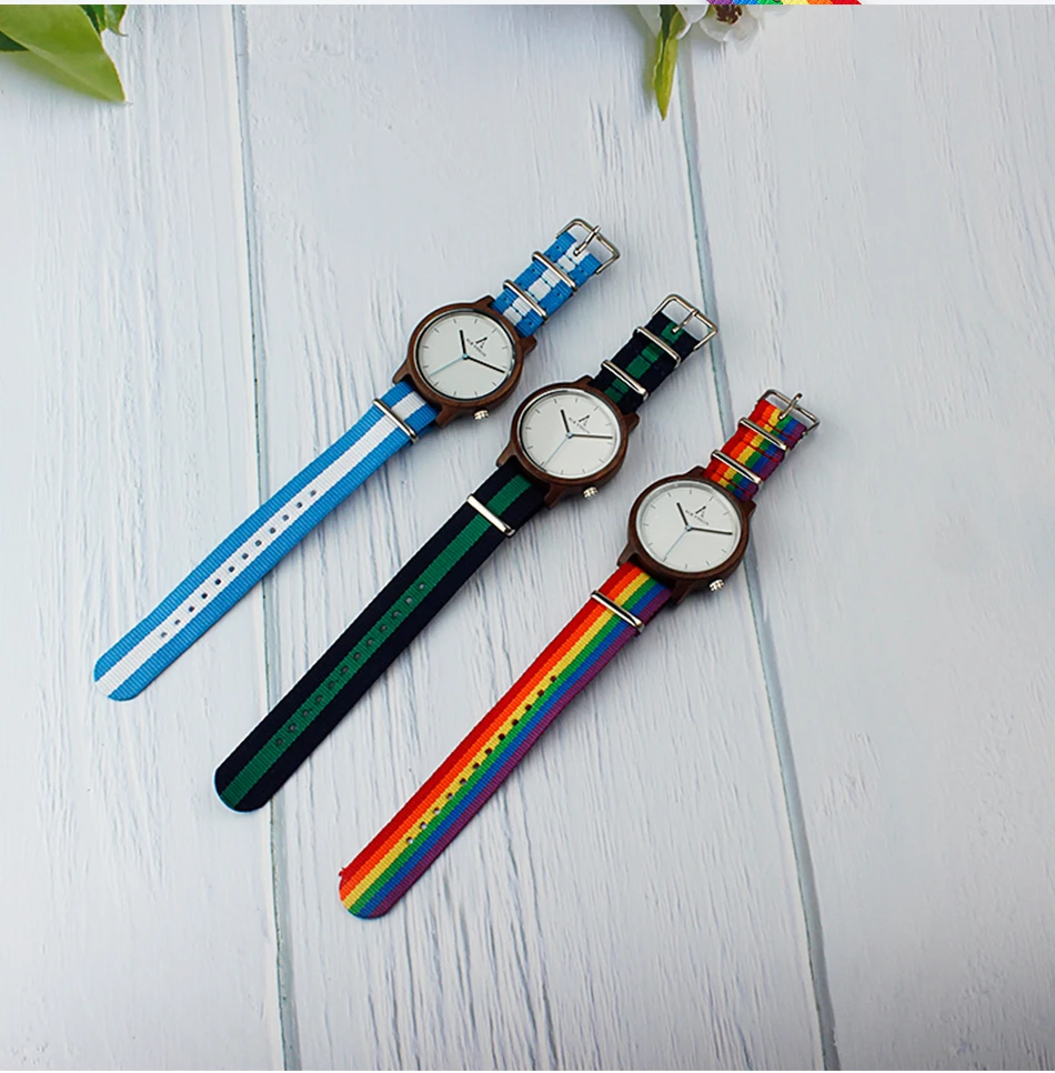 ALK Vision Pride Rainbow Top Wood Watches Dropshipping Brand Women Mens Wooden Watch Canvas LGBT Strap Fashion Casual Wristwatch