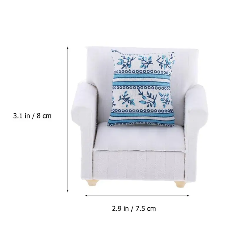 1Pc Mini House Mini Model Living Room Scene White European Sofa with Cushion Dollhouse Sofa Supplies Dollhouse Furniture
