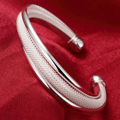 Trendy Style 925 Silver Round Heart Open Bracelet For Women Fashion Jewelry Cuff Bangles