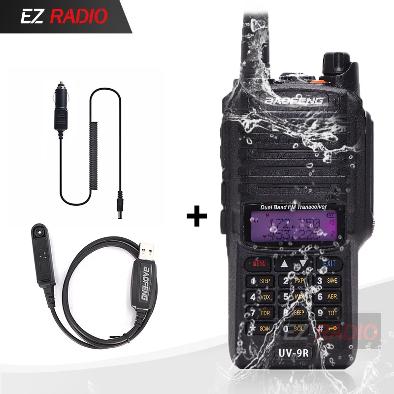 Baofeng 8 W радио UV-9R Водонепроницаемый IP67 Walkie Talkie 10 км Baofeng UV-XR GT-3WP UV-5S UV-5R WP Long Range радио для охоты - Цвет: Add Cable-12V