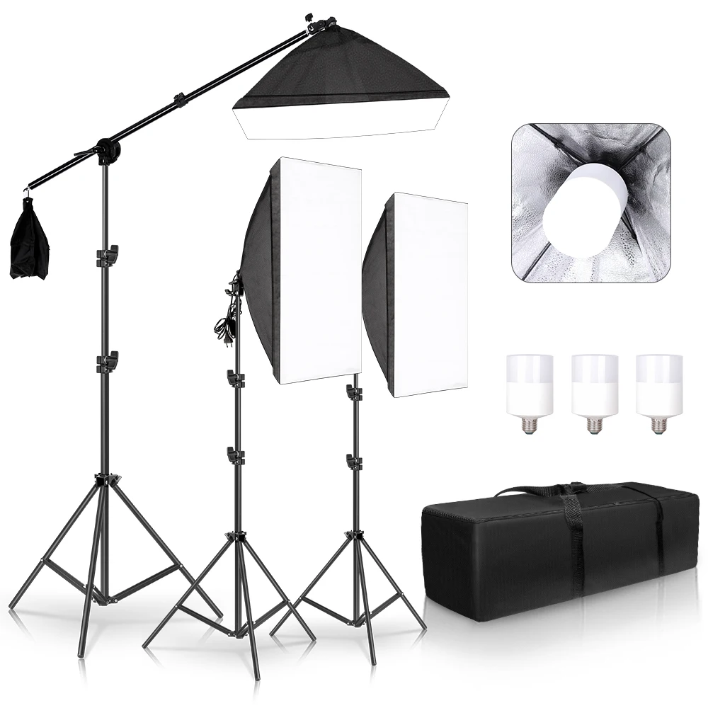 20W Photography Studio Lighting Kit Arm for Video and YouTube Continuous Lighting 50CM*70CM Professional Lighting Set Softbox