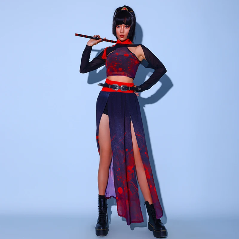 Nightclub Bar Women Pole Dance Outfit Tops Pants Gogo Dancer Dj Clothing Chinese Style Stage Costume Leading Show Wear BL5126