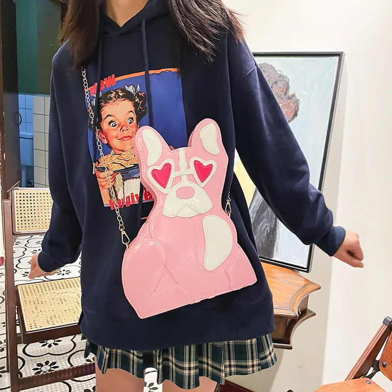 

Weysfor Bulldog Shape Shoulder Bag Women Messenger Bag Luxury Handbag Leather Crossbody Bag Designer Spoof Bat Bag Female Purse