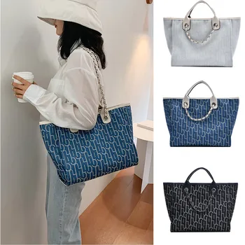 

Large Capacity Prints Denim Tote Bags Autumn Stylish European Style Luxury High Designer Shoulder Bags for Women 2020