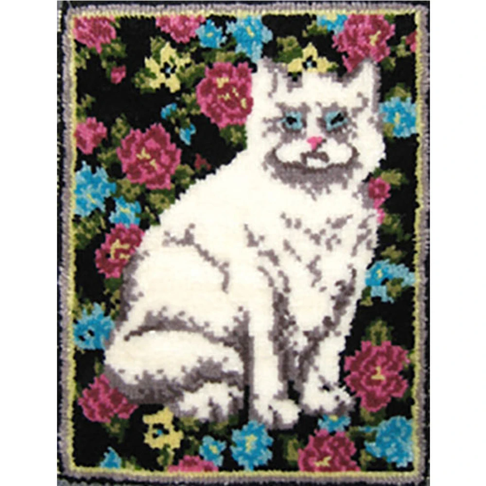 

Latch hook rug kits with printed pattern do it yourself DIY carpet Canvas embroidery Foamiran for needlework Cat Tapestry kit