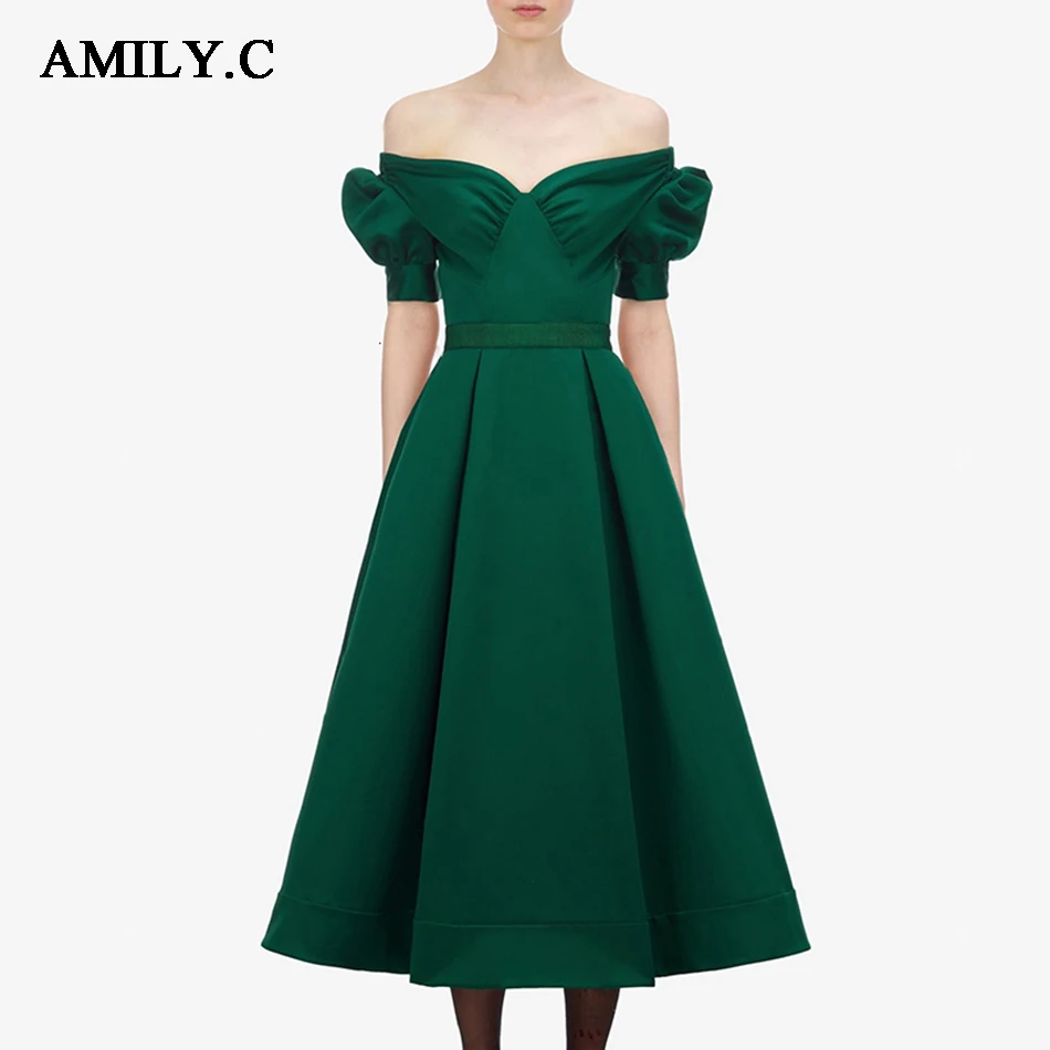 Amily. C2019 зимнее Новое Женское плиссированное платье, сексуальный кардиган, шаровары, короткий рукав, высокая талия, миди Клубные вечерние платья зеленого цвета