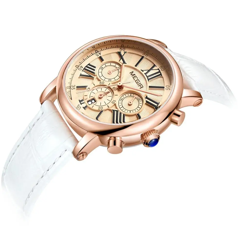 

24 Hours Display Chronograph Analogue Quartz Watch for Lady Girl Women's Fashion Waterproof Red Leather Strap Wristwatch