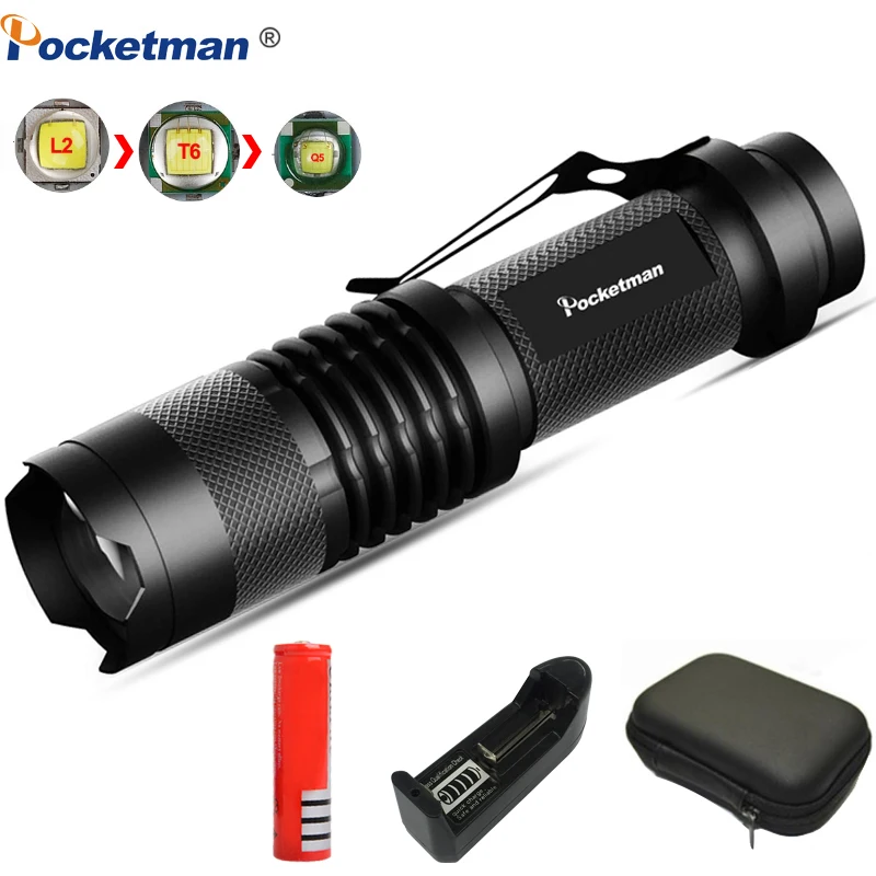 

Mini Led flashlight Super Bright torch Q5/T6/L2 linterna led lanterna 8000LM Zoomable fishing Camping Bicycle Light 14500/18650