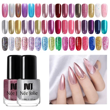 

NEE JOLIE 66 Colors Nail Polish Shimmer Mirror Nail Color Silver Gold Nail Art Varnish varnish DIY Nail Designs