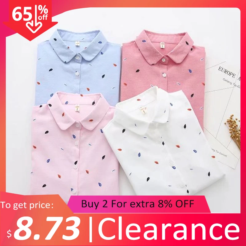 2020 Женская белая блузка однотонная милая с принтом листьев повседневный женский