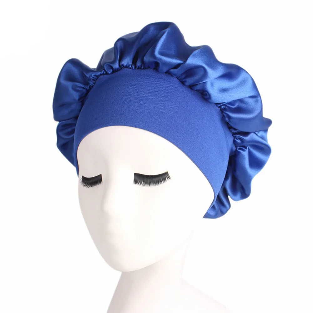 Женский сатиновый однотонный широкополый колпак для сна, ночная шапочка для сна, шапочка для ухода за волосами, ночная шапка для женщин и мужчин, унисекс, шапка Bonnet de nuit - Цвет: Royal Blue