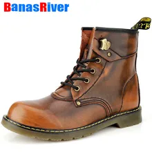 Брендовые уличные ботинки из воловьей кожи с спилком; сезон осень-зима; теплые ботинки в байкерском стиле на меху; Мужская обувь для верховой езды; Мужские Зимние ботильоны; обувь с высоким берцем