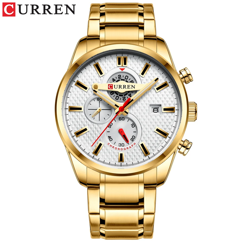 Топ люксовый бренд CURREN Мужские часы с хронографом деловые наручные часы из нержавеющей стали Кварцевые Мужские часы Relogio Masculino - Цвет: gold white