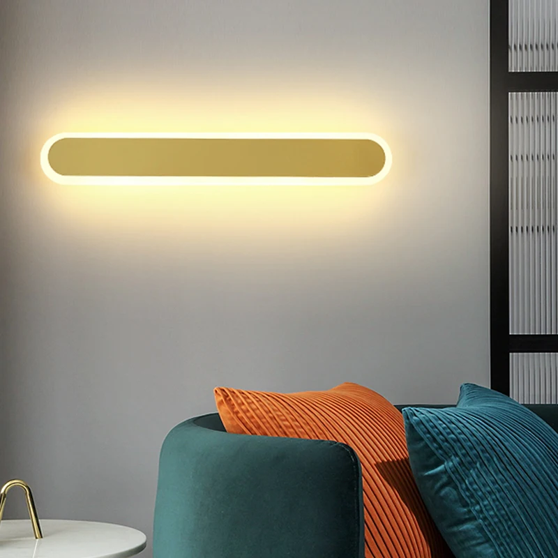 Modern Minimalist Long Strip Led Wall Lamp for Living Room TV Background Decoration Black Golden Sconce Light Indoor Fixtures modern wall lights