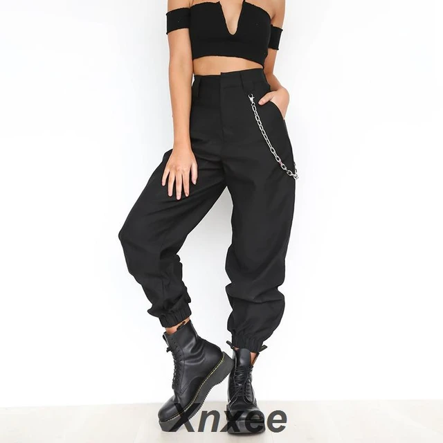 Pantalones cargo negros con vintage para mujer, pantalón holgado cintura ropa de calle Xnxee, Primavera _ - AliExpress Mobile