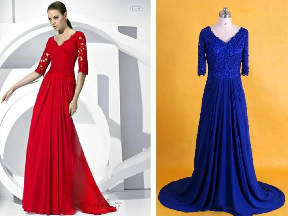 

sexy half sleeves blue chiffon long v-neck Formal gowns 2018 vestido de festa beach floor-length mother of the bride dresses