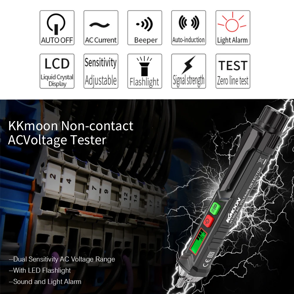 Цифровой 12-1000 В детекторы напряжения переменного тока Электрический тест карандаш V~ детектор сигналов тревоги со звуком Бесконтактный тест ручка er метр вольт ток
