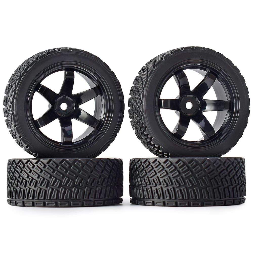 Jeu De 4 Pneus Et Jantes En Caoutchouc Pour Voiture RC 1/16 - Compatible WPL (Remplacement)