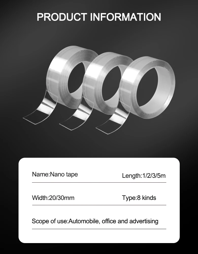 1/2/3/5m Double Sided Nano Tape Reusable Waterproof Adhesive Tape