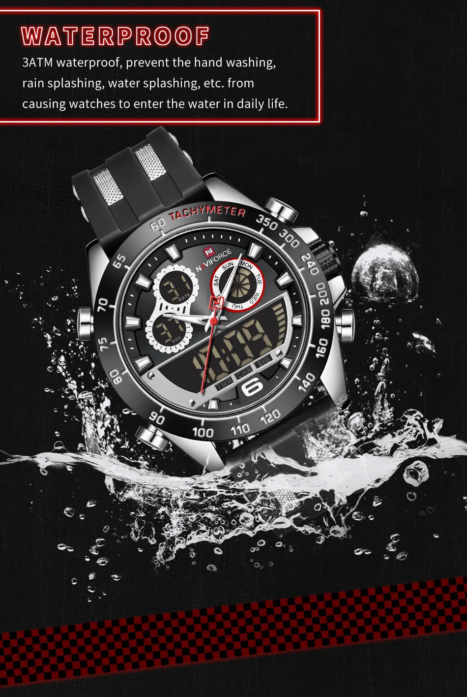 NAVIFORCE Military Sport Mens Watches Chronograph Silicone Strap Waterproof Wristwatch Dual Display Male Clock Relogio Masculino