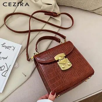 

CEZIRA Stone Pattern PU Leather Shoulder Bag For Women Luxury Lock Crossbody Bag Ladies Fashion Small Flap Handbag Messenger Bag