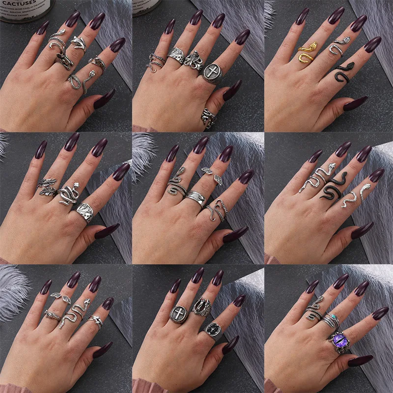 2021 Punk Goth Hip Hop Mens Ring Emo Snake Panthere Evil Eye Rings For Women Men Slytherin Set Wholesale Free Drop Shipping | Украшения и