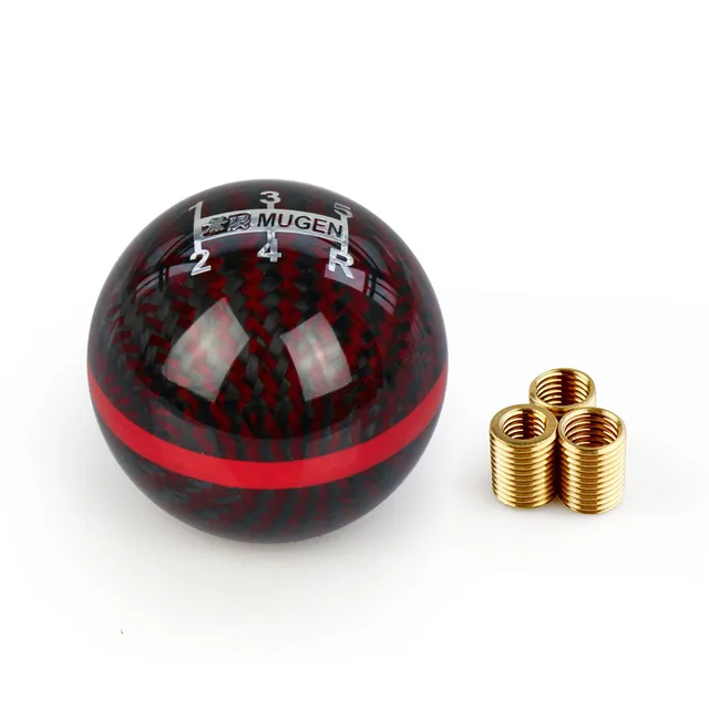 Mugen Power 5/6 Speed Racing Gear Shift knob Black Carbon Fiber With Red Line Or Blue Line for 95% cars red and red-5speed