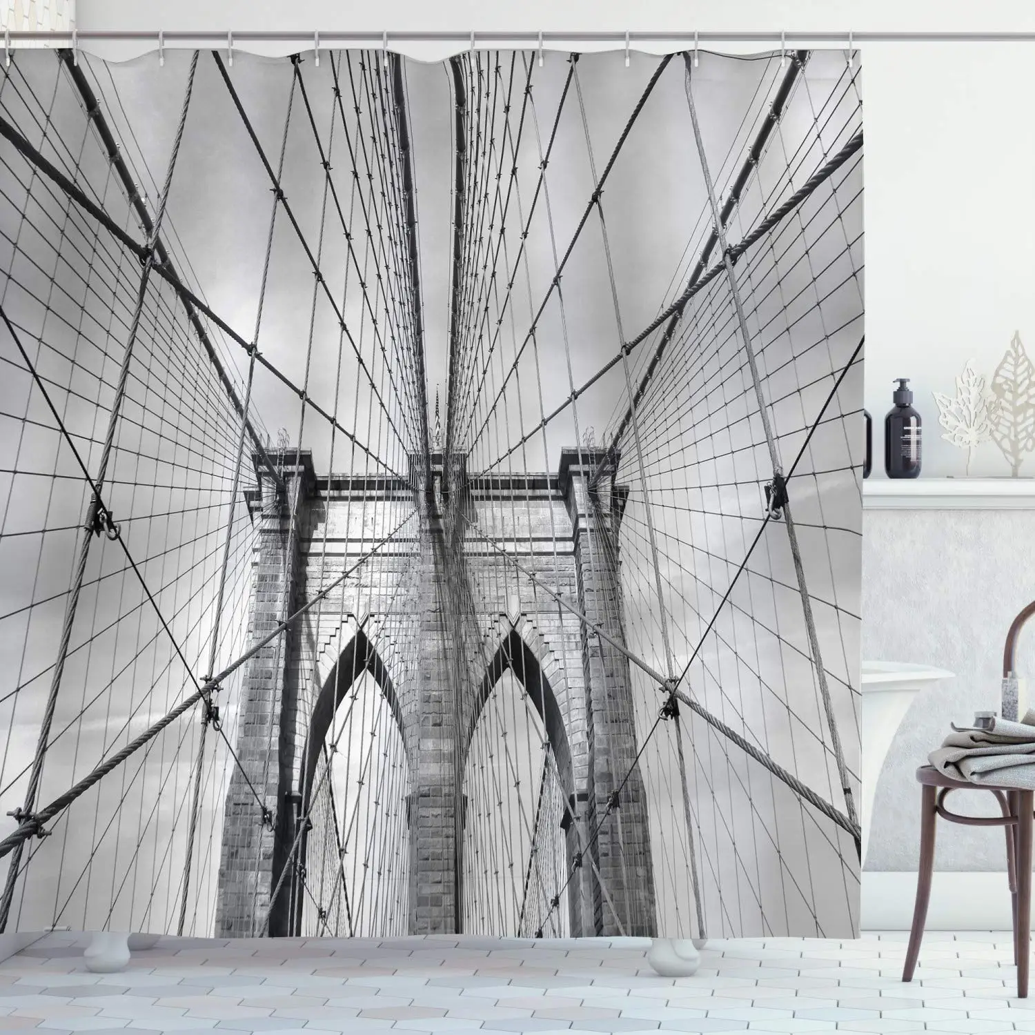 Пейзаж занавески для душа США Нью-Йорк Бруклинский мост городской пейзаж фото