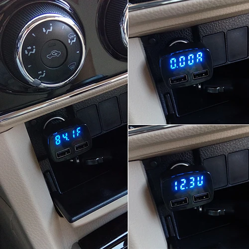 Двойное автомобильное зарядное устройство USB 5 в 3,1 а Универсальный 4 в 1 с измерителем напряжения/температуры/тока цифровой светодиодный адаптер