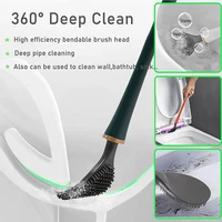 Silicone Toilet Brushes With Holder Set Wall Mounted Long Handled Toilet Cleaning Brush Modern Hygienic Bathroom