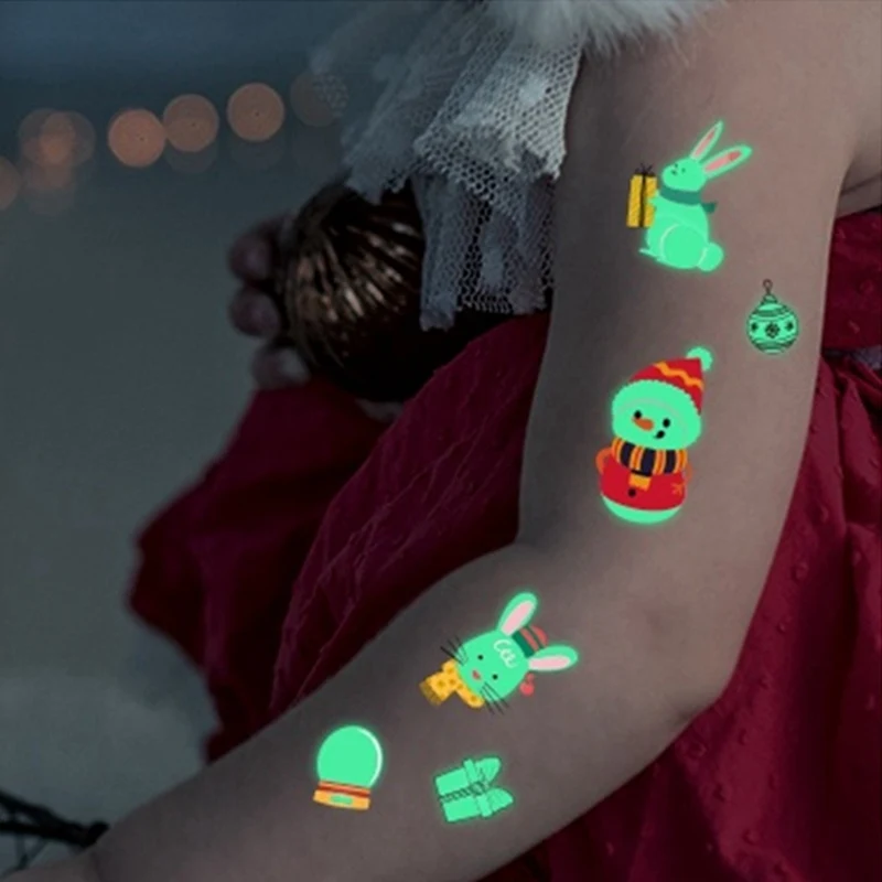 1 Sheet Luminous Kids Temporary Tattoo Sticker Fake Christmas Flash Waterproof Fashion Small Body Art For Child