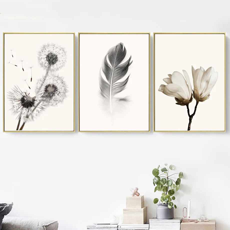 Canvas-Painting-Wall-Art-Nordic-Poster-Black-White-Dandelion-Feather-Rose-Flower-Pictures-For-Bedroom-Home (1)