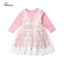 Коллекция года, весенне-осенняя одежда для малышей вечерние фатиновые платья-пачки принцессы с цветочным кружевом для маленьких девочек От 1 до 5 лет