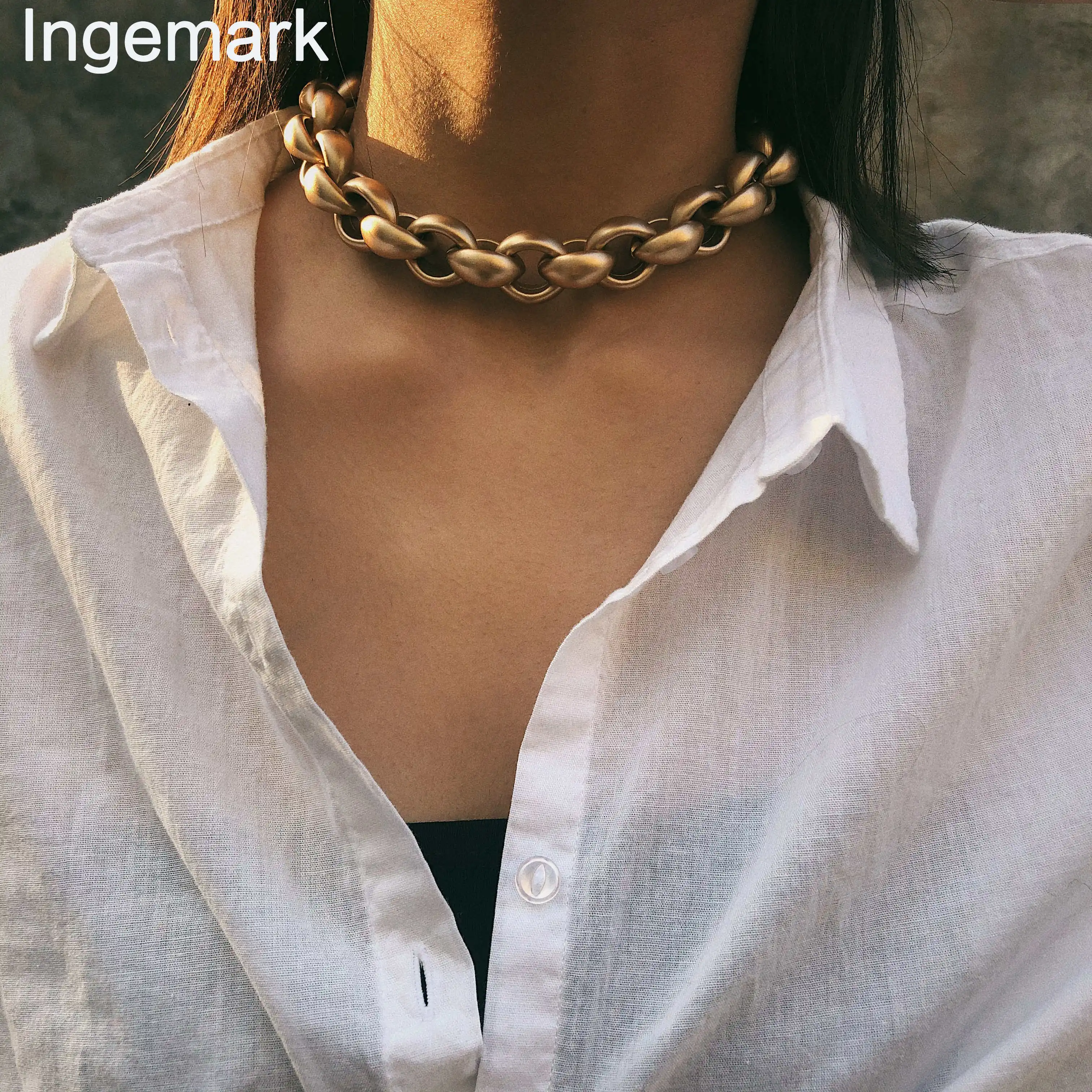 Choker Necklace Jewelry Lock-Link Thick Chain Pendant Women Ancient Steampunk Men Statement