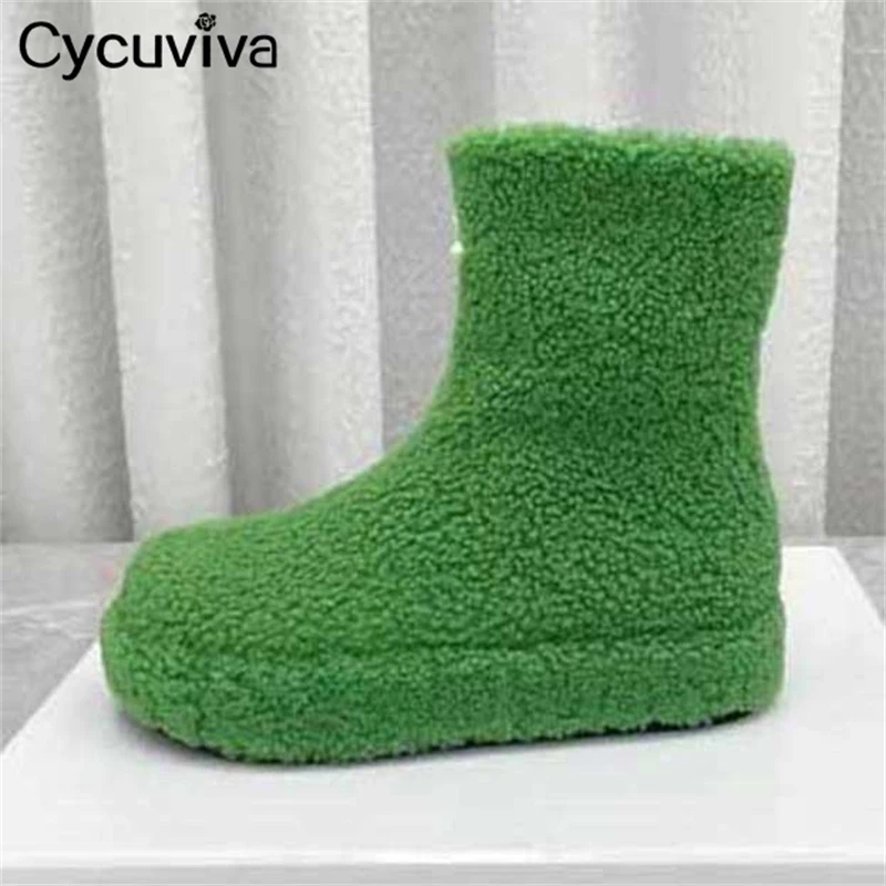 Botines de lana verde para mujer, botas de nieve con punta redonda y suela gruesa, la moda, de alto nivel, cómodas y Punk, novedad, gran oferta, Invierno|Botas hasta el tobillo| -