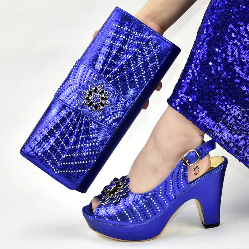 

Free shipping royal blue new fashion 2019 nigeria party shoes and bag matching set italy design shoes bag SB8435-2