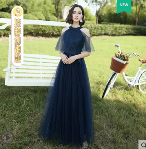 navy blue A Новые пыльно-синие смешанные и подходящие Платья для подружек невесты с аппликацией цветов осенние румяные вечерние платья для выпускного вечера дешевые Robe De Soriee - Цвет: navy blue A
