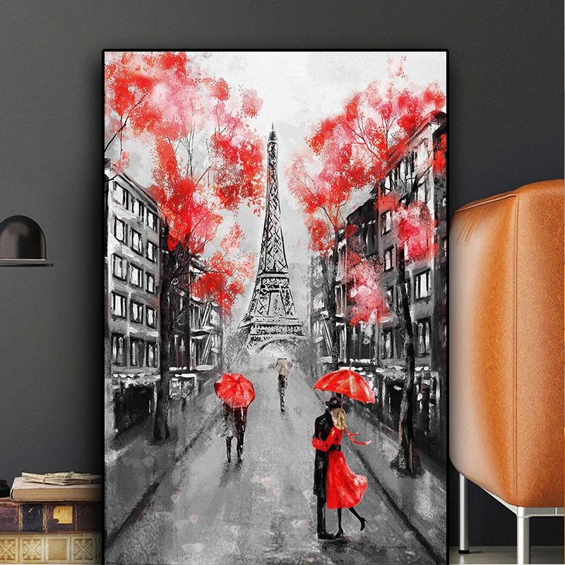 Couple in Paris Romantic City with Eiffel Tower in Background 