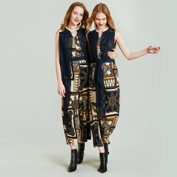 

HAVVA 2020 Summer New Bohemian Exotic Holiday Print Jumpsuit Patchwork Gauze Scarf Wide-leg Casual Trousers K5604